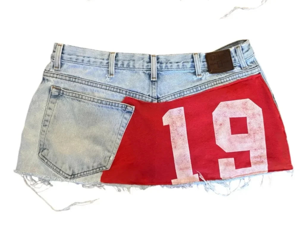 Short skirt applique print denim goth street hip hop hoparajuku vintage high waist y2k mini sexy loose casual women's skirt