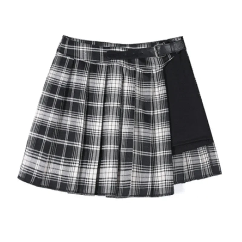 Gothic Skirt Dark Style Pleated Punk Irregular Fake Two-piece Leggings Ring Skirt Pants High Waist A-Line Harajuku Mini Skirts