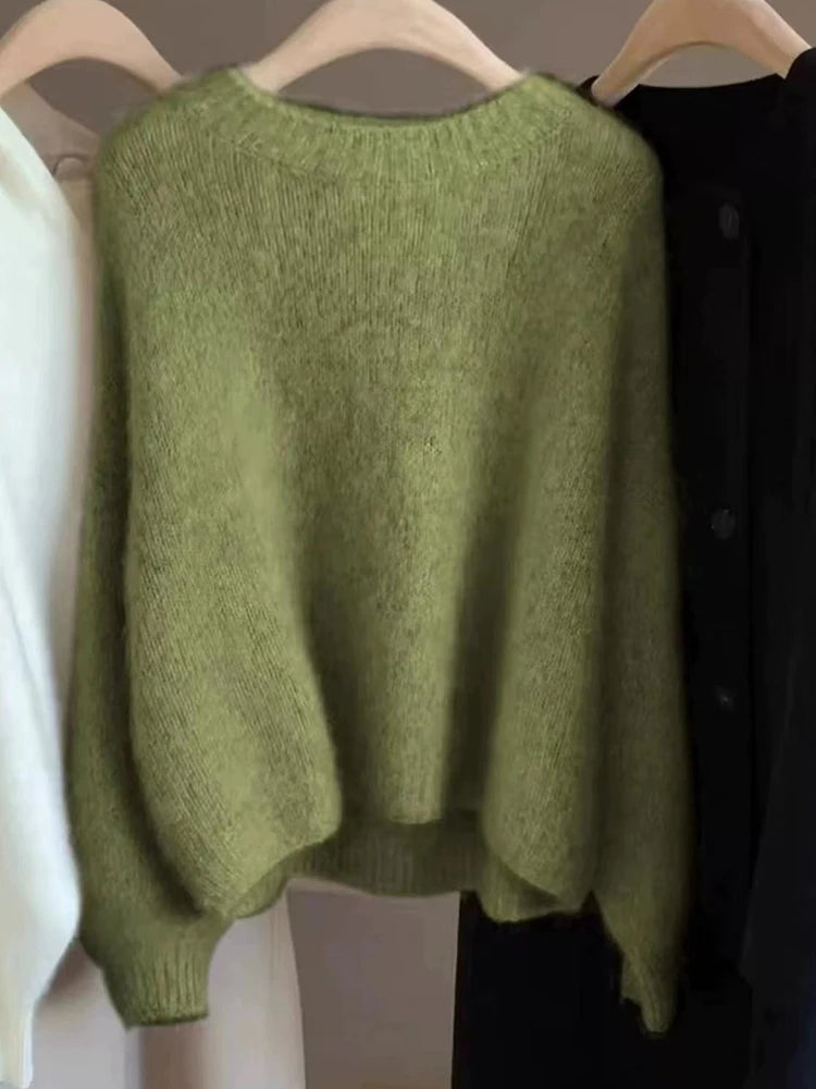 Autumn and Winter New Cashmere Sweater 100% Pure Wool Knitted Pullover for Women, Loose and Lazy Style Round Neck Soft Solid Top
