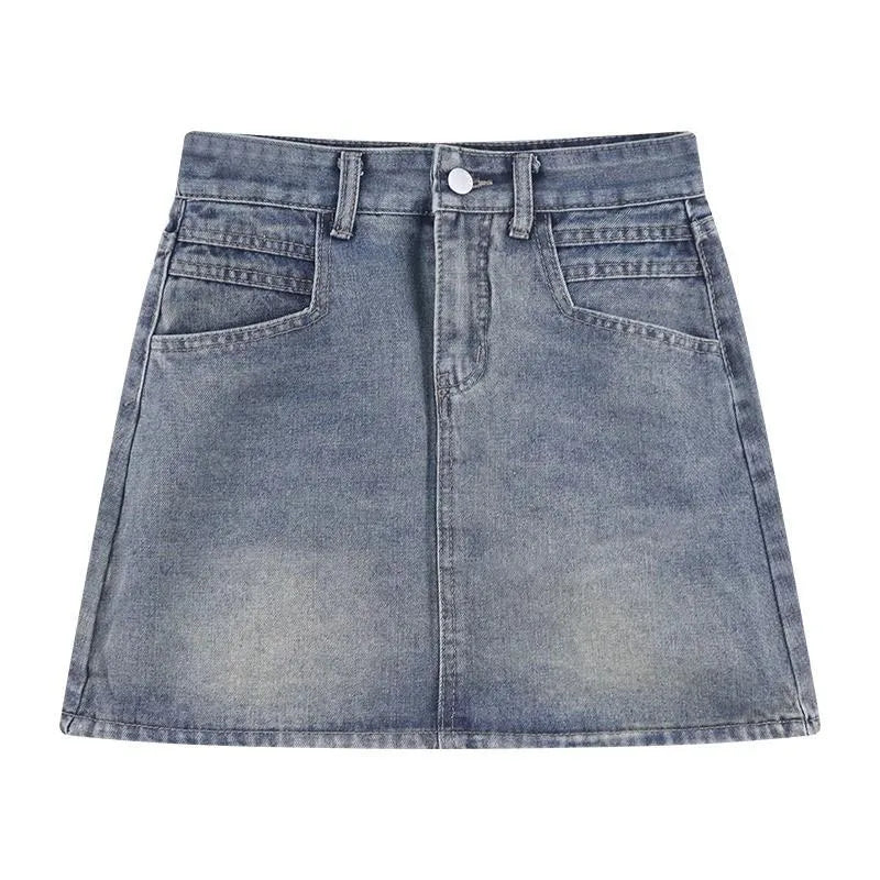 Summer New Womens Vintage Denim Skirts Korean Fashion High-Waisted Slim Mini Skirt Woman Elegant All-Match A- Line Bodycon Skirt