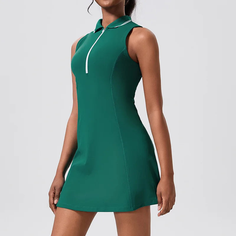 Recycled Golf Tennis Dress V-Neck with Phone Pocket Workout Athletic Dresses,Sleeveless Mini Dress Casual Short Sundress
