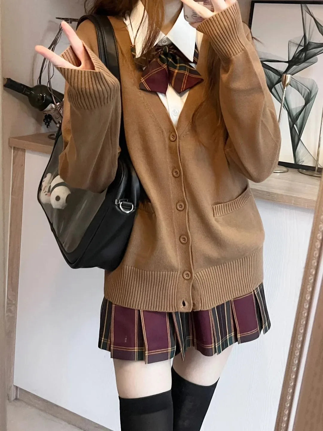 Japanese fashion solid color V-neck knitted sweater,original newJK uniform cardigan top,autumn and winter women's cotton sweater