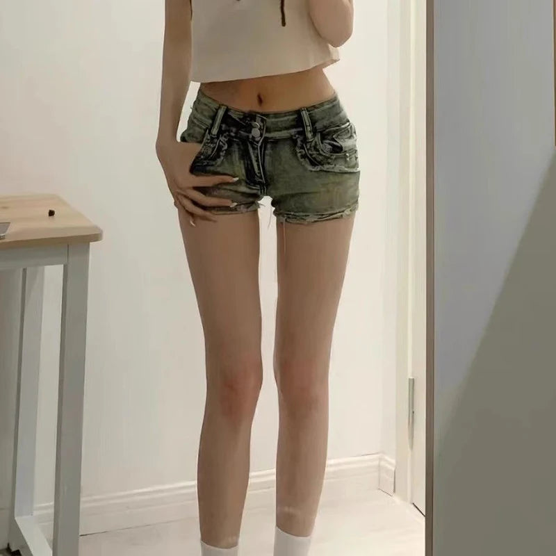 New Woman Designer Low Waist Punk Jeans Girls Aesthetic Elastic High Street Mini Pants Female Sexy Nightclub Summer Denim Shorts