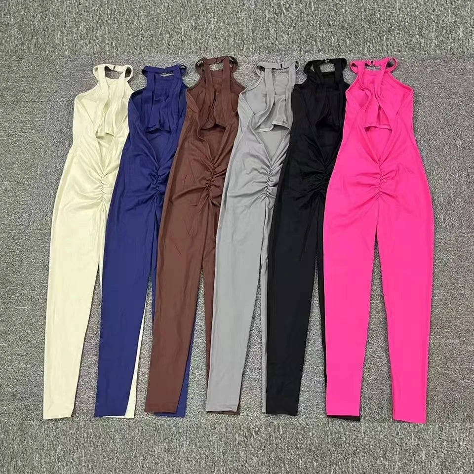 2024 Rompers Yoga Sets Sleeveless pants Jumpsuit for Women Fitness Gym Clothing Workout Open Back Sports Suit with chest pad