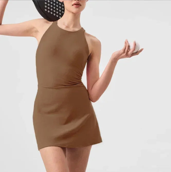 Cross Backless Tennis Dress Women Removable Chest Pad Sports Outdoor Fitness Dresses