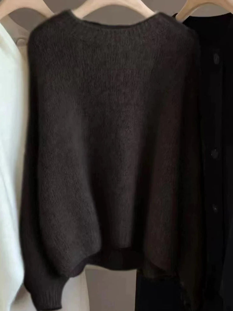 Autumn and Winter New Cashmere Sweater 100% Pure Wool Knitted Pullover for Women, Loose and Lazy Style Round Neck Soft Solid Top