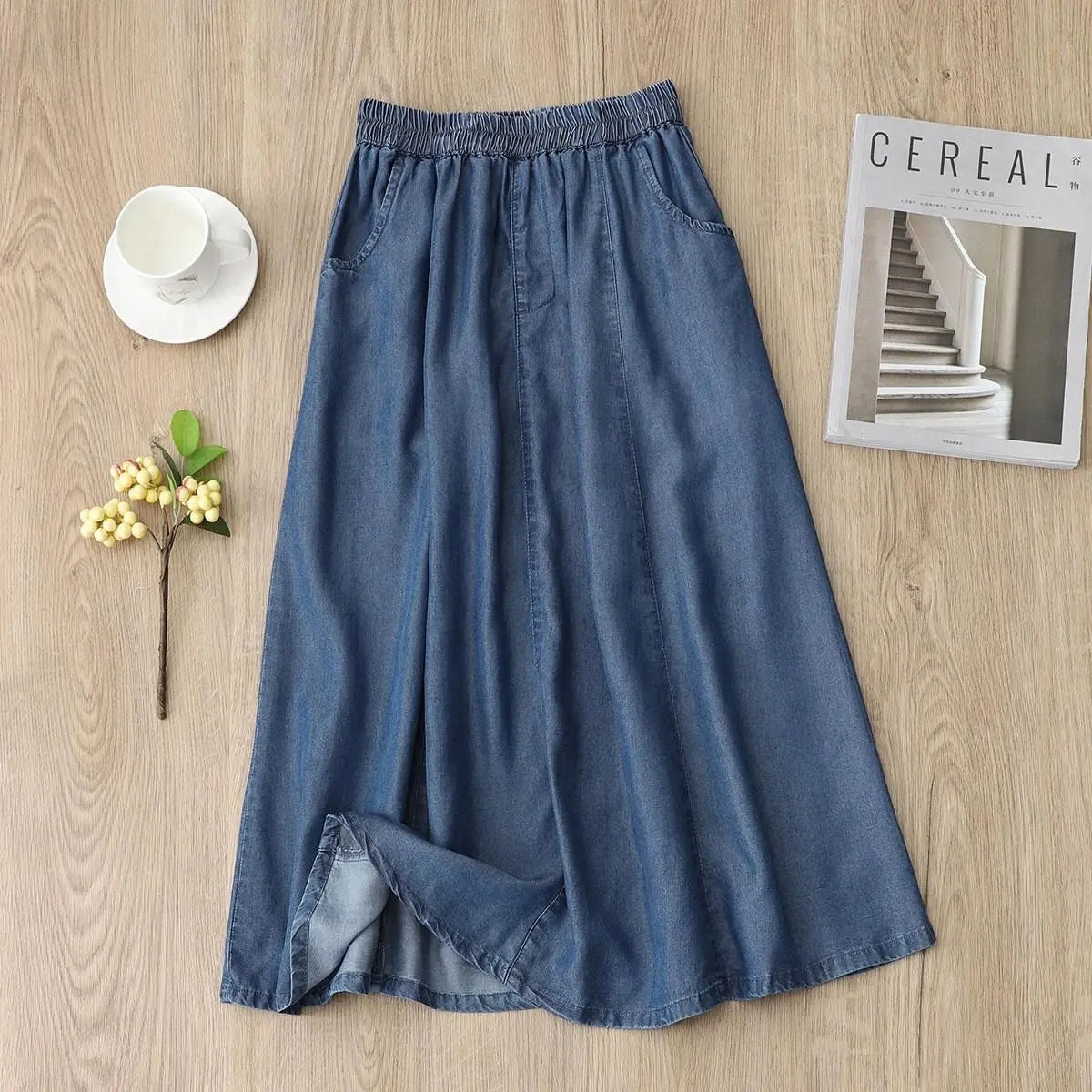 Soft Denim Skirt Women's Summer New Thin Style Large Size Jean Skirt Korean Version Loose High Waisted Elastic A-line Skirts