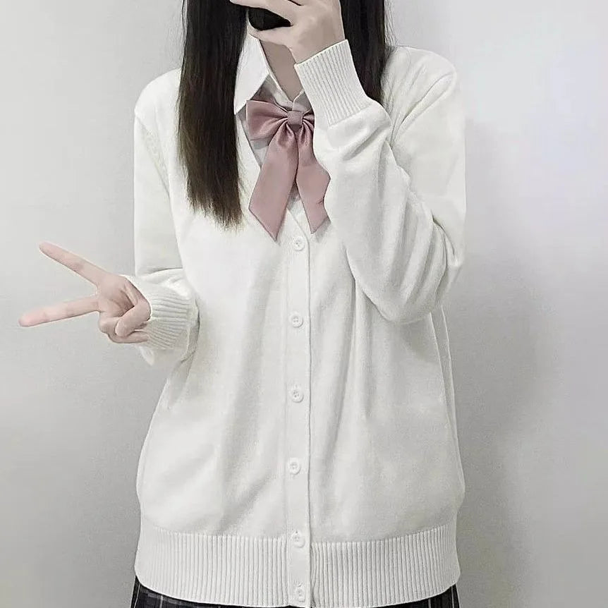 Japanese fashion solid color V-neck knitted sweater,original newJK uniform cardigan top,autumn and winter women's cotton sweater
