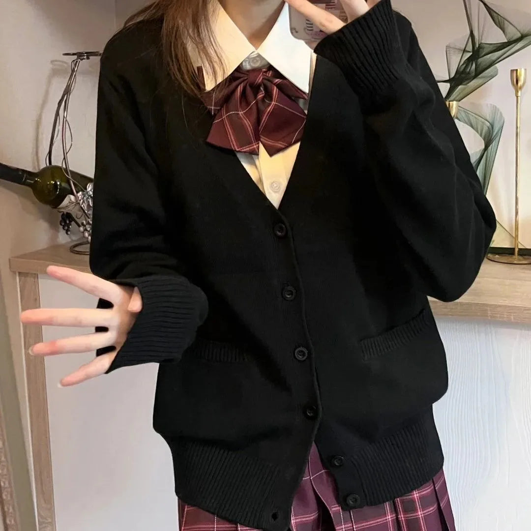 Japanese fashion solid color V-neck knitted sweater,original newJK uniform cardigan top,autumn and winter women's cotton sweater
