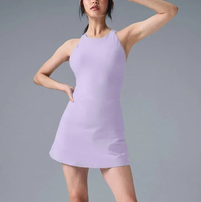 Cross Backless Tennis Dress Women Removable Chest Pad Sports Outdoor Fitness Dresses