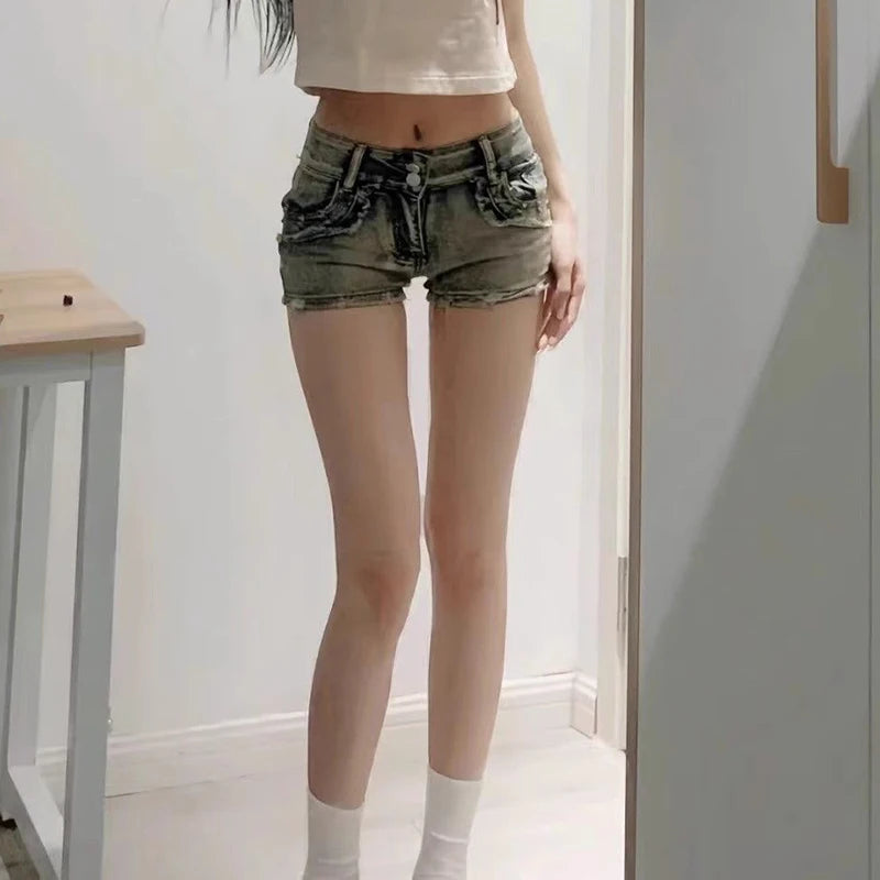 New Woman Designer Low Waist Punk Jeans Girls Aesthetic Elastic High Street Mini Pants Female Sexy Nightclub Summer Denim Shorts