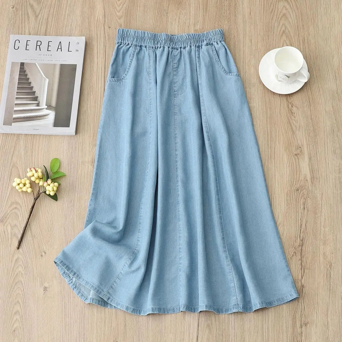 Soft Denim Skirt Women's Summer New Thin Style Large Size Jean Skirt Korean Version Loose High Waisted Elastic A-line Skirts