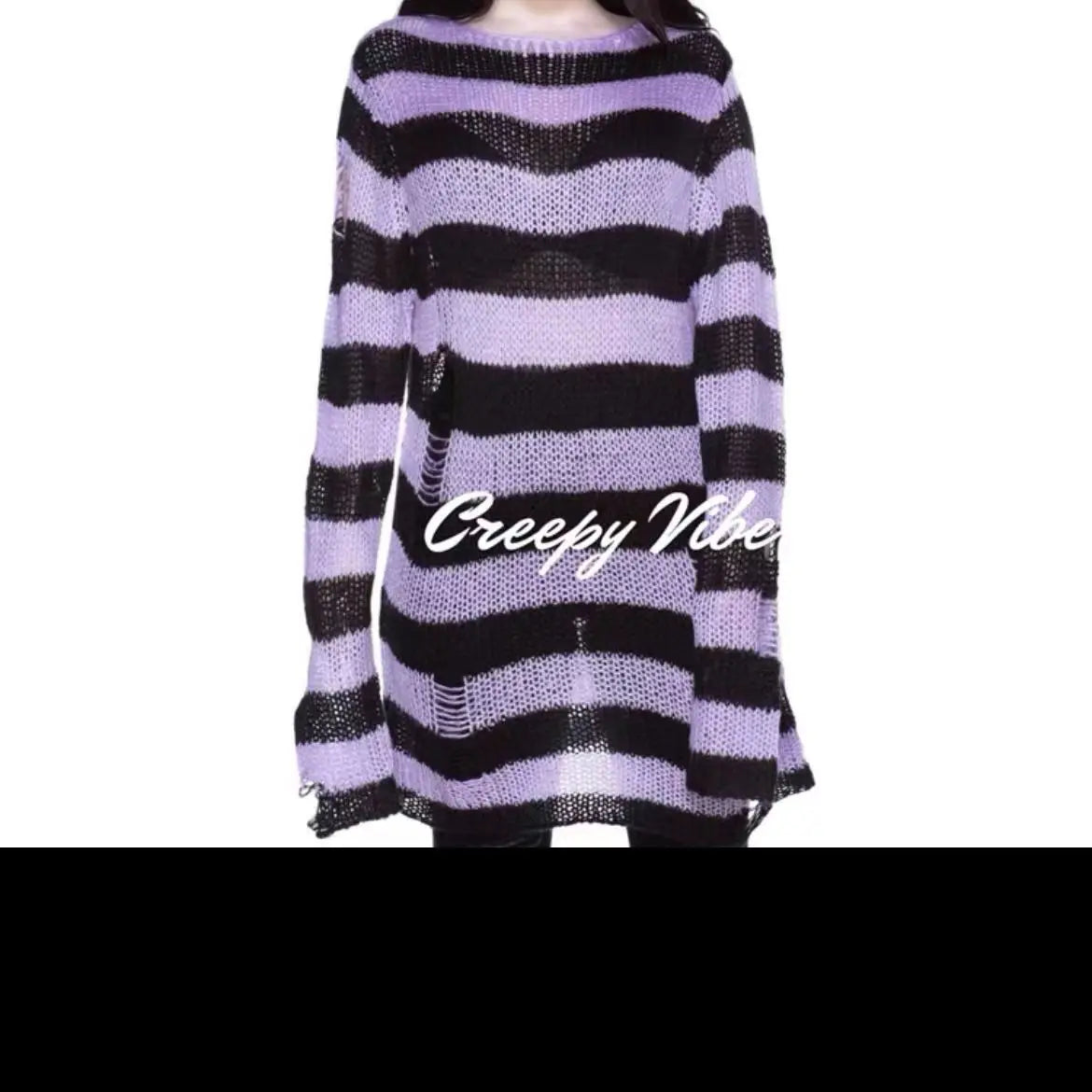 New Punk Gothic Long Unisex Sweater Summer Women Striped Cool Hollow Out Hole Broken Jumper Loose Rock Thin Dark Streetwear Top