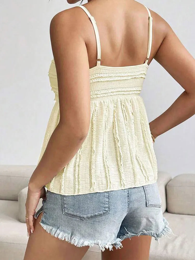 Women New Top Camisole Summer Streetwear Fashion Casual Slim Pleated Top Tank Solid Sexy Lady Backless V-Neck Camisole Clothing
