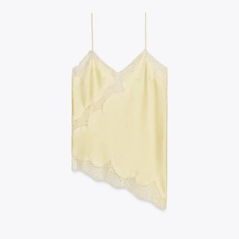 Slim Lace Patchwork Sling Vest Women Sexy See-through V Neck Backless Sleeveless Tank Top 2025 Autumn New Lady Solid Streetwear