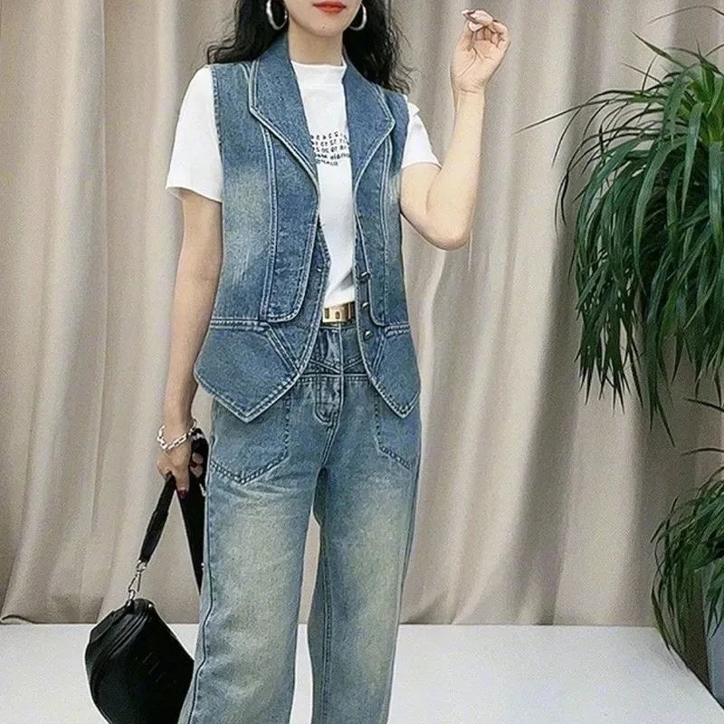 Women's Jacket Spring And Autumn 2025 New Fashion Sleeveless Versatile Ladies Denim Vest Coat Short Elegant Female Tank Top