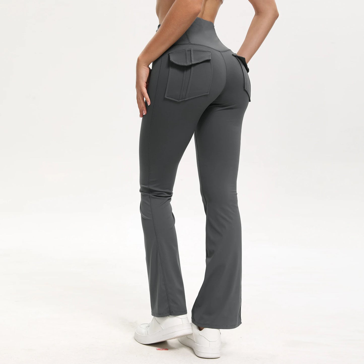 Women's Flare Leggings with Pockets Soft Cargo style Yoga Pants High Waist Gym Slim Pants Fitness and Body Building Sportwear