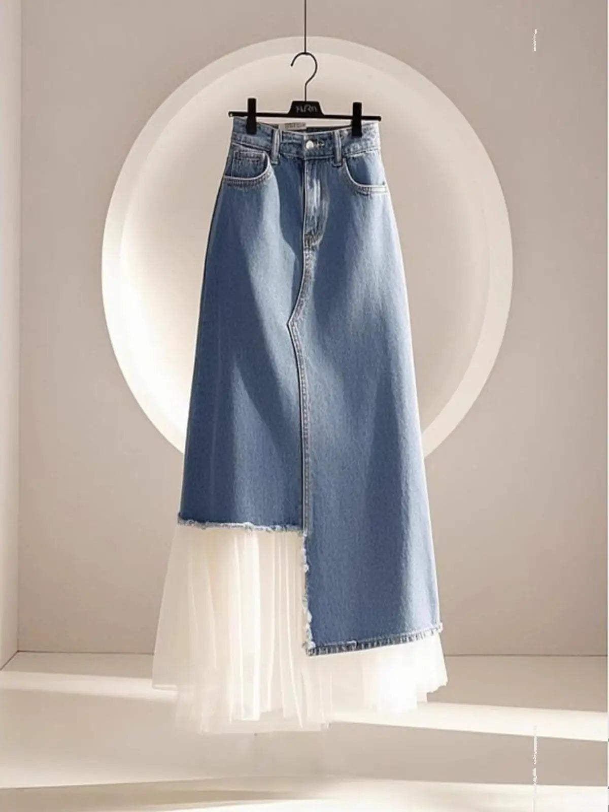 French Elegant Fashion Women's Plus size Hight Waist A Line Denim Patchwork Skirt Female Summer Casual Lone Skirt Office Clothes