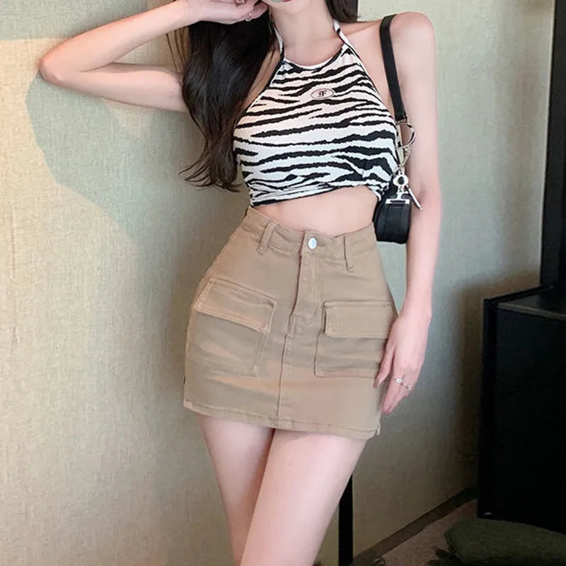 Summer Denim Short Skirt for Women Sexy Slim High Wiast Wrap Hip Mini Skirts Woman Korean Chic Pockets Shorts Jeans Skirt