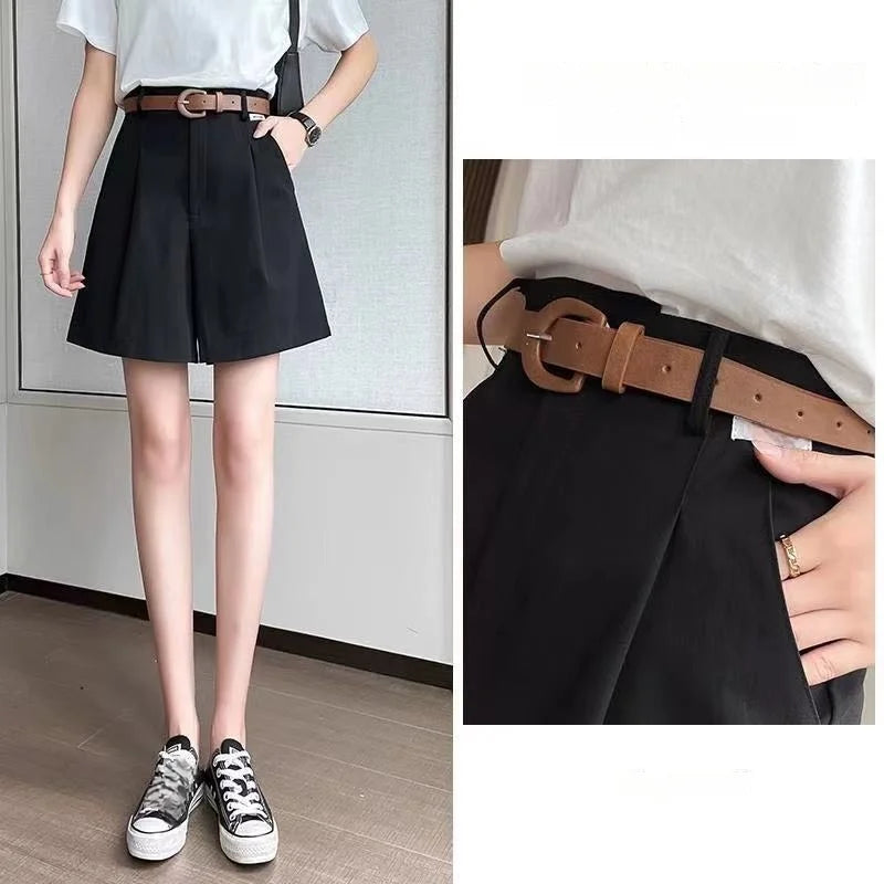 2025 Women's Summer Shorts Pants Casual Loose Wide Leg Shorts Solid Matching Female's Short Trousers Elegant Office Lady Shorts