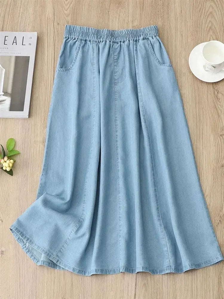 Soft Denim Skirt Women's Summer New Thin Style Large Size Jean Skirt Korean Version Loose High Waisted Elastic A-line Skirts