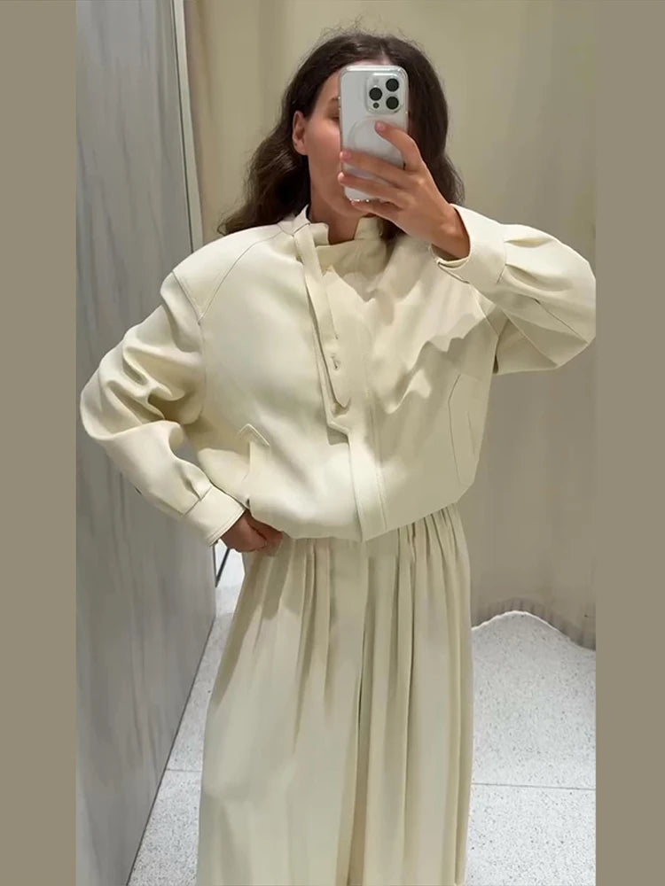 Casual Jackets Pants Suits Women O Neck Single Breasted Long Sleeves Pockets Pleated Trousers Sets Female 2025 Autumn New Set