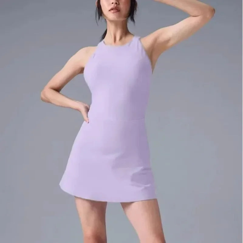 Cross Backless Tennis Dress Women Removable Chest Pad Sports Outdoor Fitness Dresses