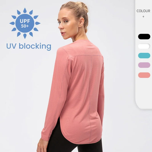 Women Yoga Clothes Long Sleeves  Sportswear Running Fitness Loose T-shirt
