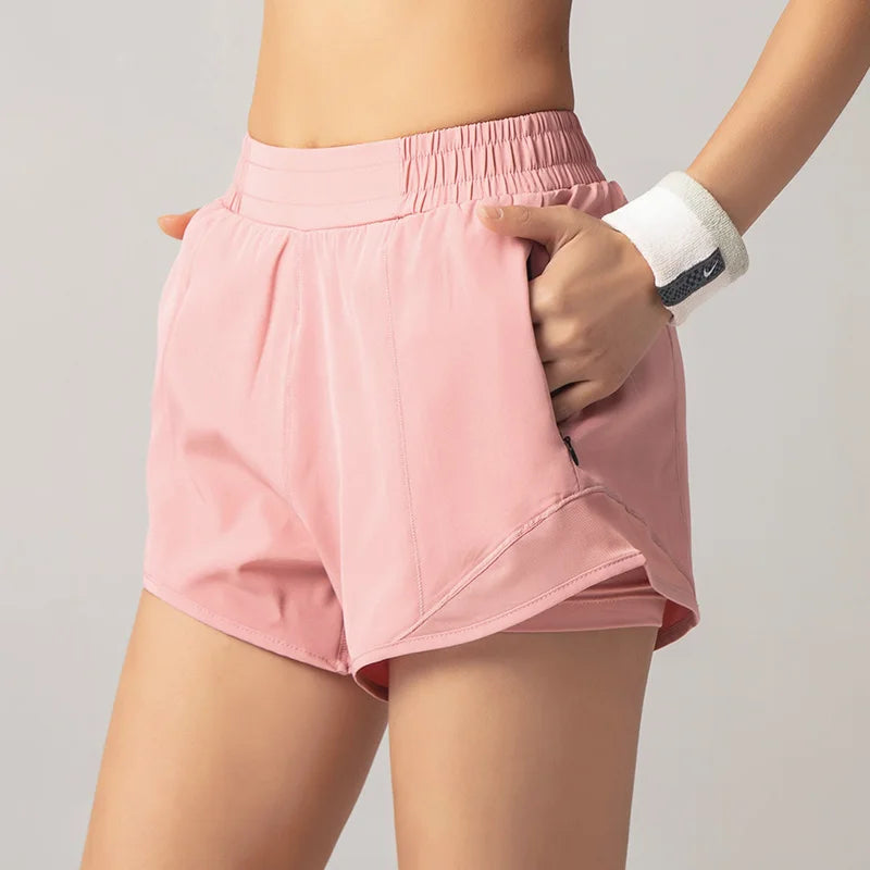 2024 Sport Shorts Women Sportswear Double-deck Running Shorts Yoga Bottoms Summer Gym Fitness Training Jogging Short Pants