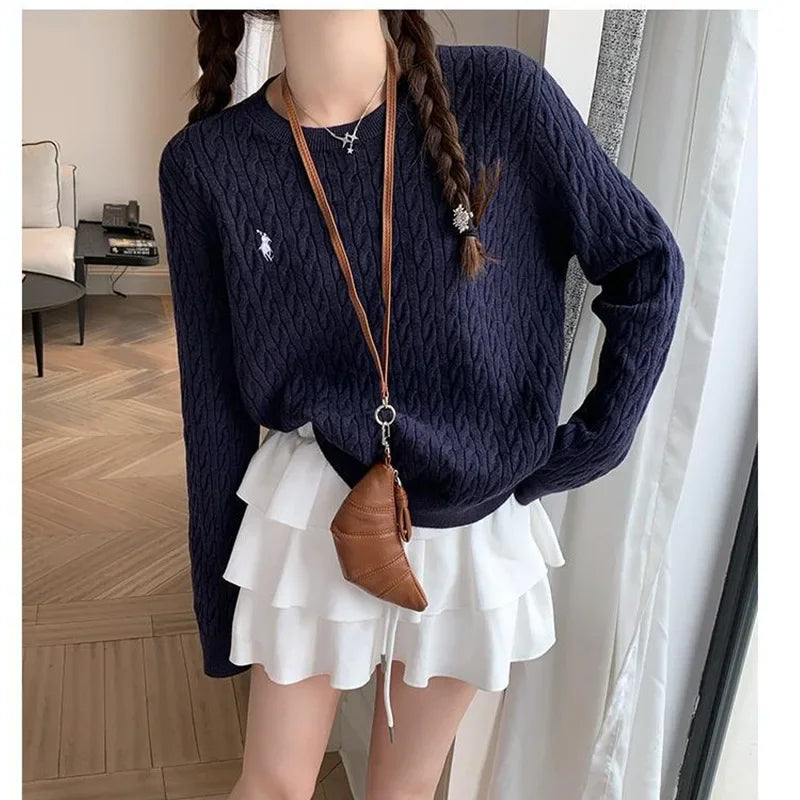 Soft And Supple Women's Autumn/Winter Cable Knit Sweater High-End Feel 2024 New Style Knitted Top Inner Layer