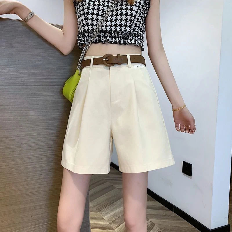 2025 Women's Summer Shorts Pants Casual Loose Wide Leg Shorts Solid Matching Female's Short Trousers Elegant Office Lady Shorts