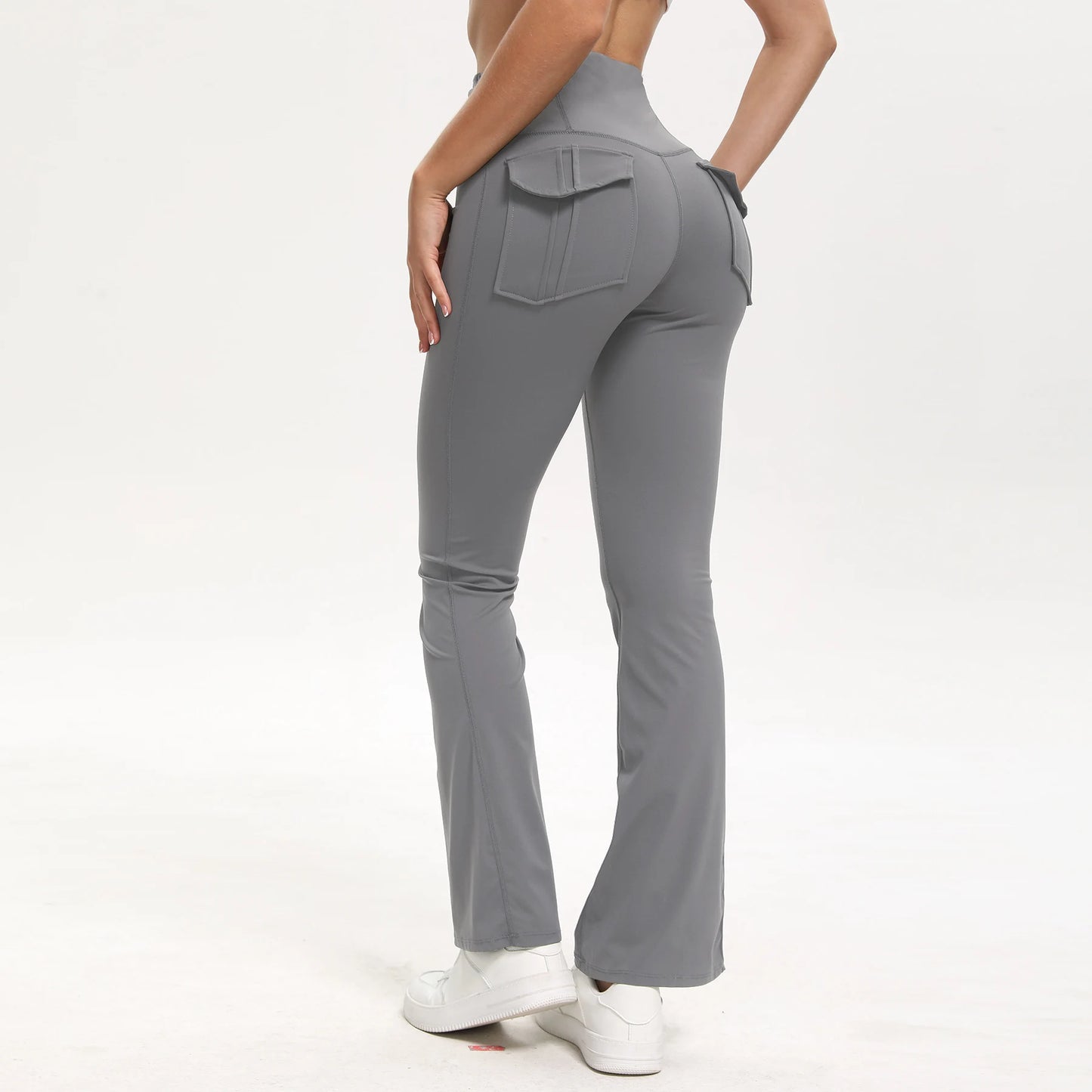 Women's Flare Leggings with Pockets Soft Cargo style Yoga Pants High Waist Gym Slim Pants Fitness and Body Building Sportwear