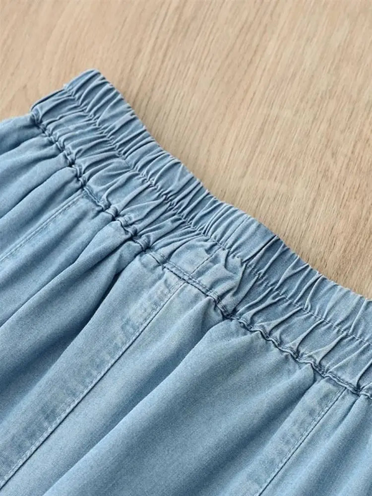 Soft Denim Skirt Women's Summer New Thin Style Large Size Jean Skirt Korean Version Loose High Waisted Elastic A-line Skirts
