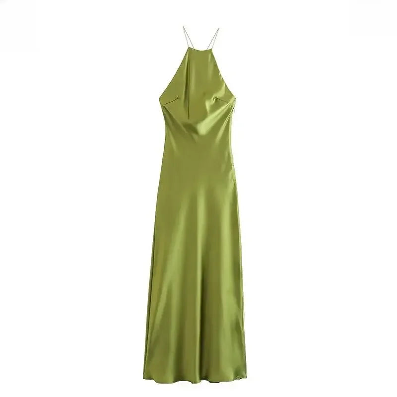 2023 Summer New Women's Dress Tanksilk-satin Feeling Sleeveless Dress 9588 Western Style Fashion