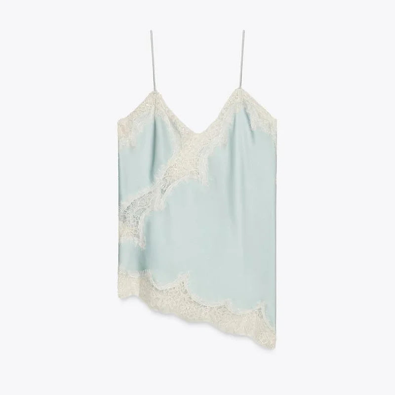Slim Lace Patchwork Sling Vest Women Sexy See-through V Neck Backless Sleeveless Tank Top 2025 Autumn New Lady Solid Streetwear