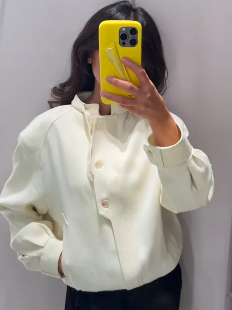 White Lapel Single Breasted Jacket Women Casual Full Sleeve Pocket Short Coats Wide Led Pant Lady Autumn Highstreet Outerwear