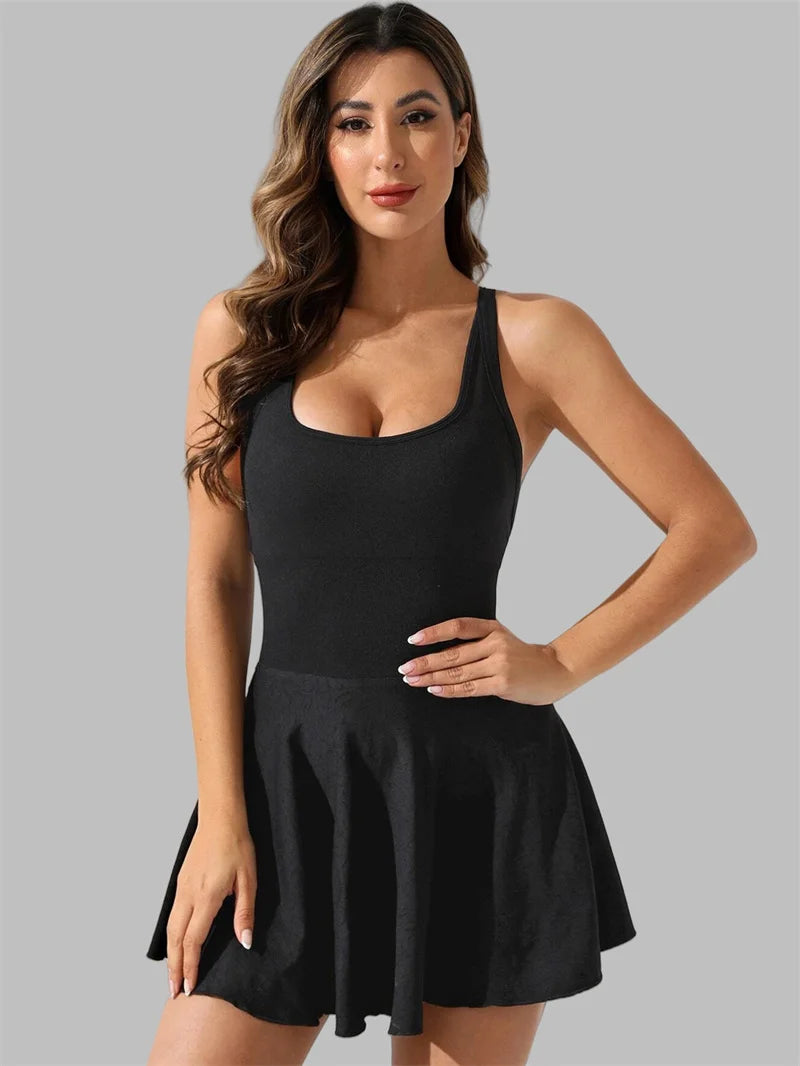 Women's Sports Tennis Dress Sexy Sleeveless Backless Mini Dress Women Running Gym Fitness Yoga Dresses Summer Female Clothes