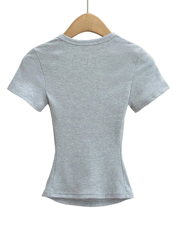 Women's Square Collar Slim Fit Crop Top High Stretch Short Sleeve Pullover Sexy Summer Blouse T-shirt Bottoming