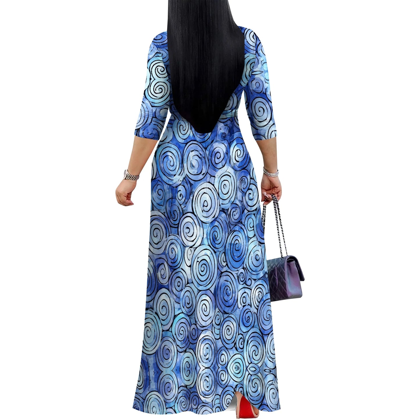 Plaid Wrap Maxi Dress (S-3XL) – Elegant Brown & White Colorblock Dress for Fall, Casual Outings & Holidays