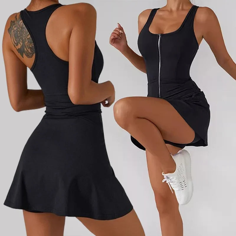 Naked-feel sleeveless slip dress  Sports outdoor running fitness tennis skirt