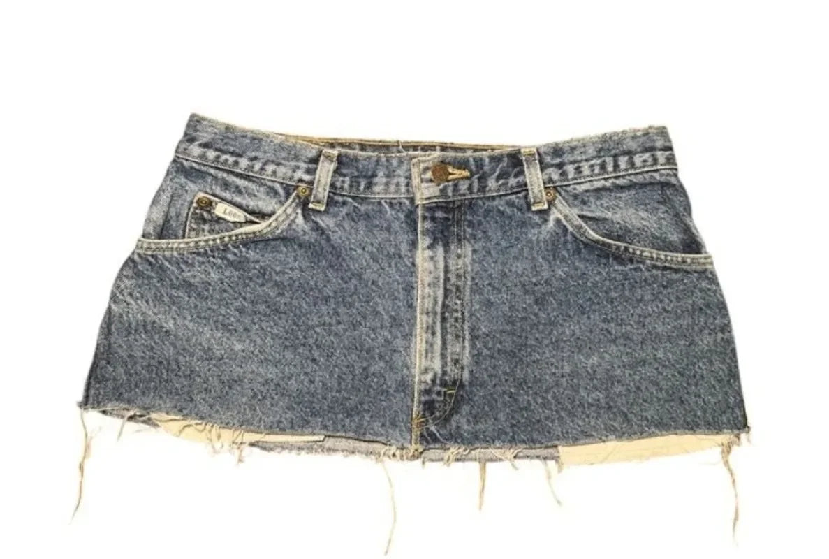 Short skirt applique print denim goth street hip hop hoparajuku vintage high waist y2k mini sexy loose casual women's skirt