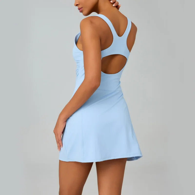 Nude Feel Anti-Exposure Base Sports Quick-Dry Outdoor Golf Beautiful Back Yoga Fitness Tennis Dress