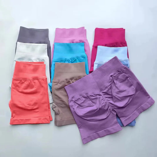 WOMEN SPORTS Impact Shorts Low Ribbed Waist Seamless Scrunch Bum Workout Gym Shorts Booty Hight Stretch Running Shorts