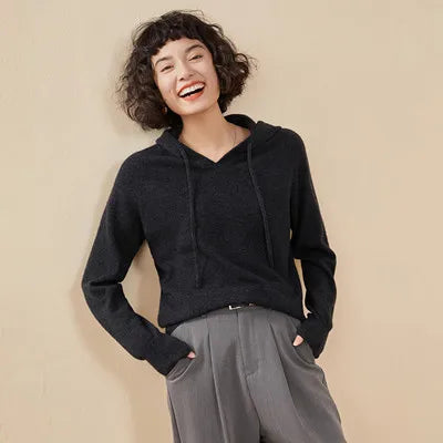 Autumn and winter new women's sweater 100% pure cashmere knitted hooded collar pullover soft solid color hot selling women's top