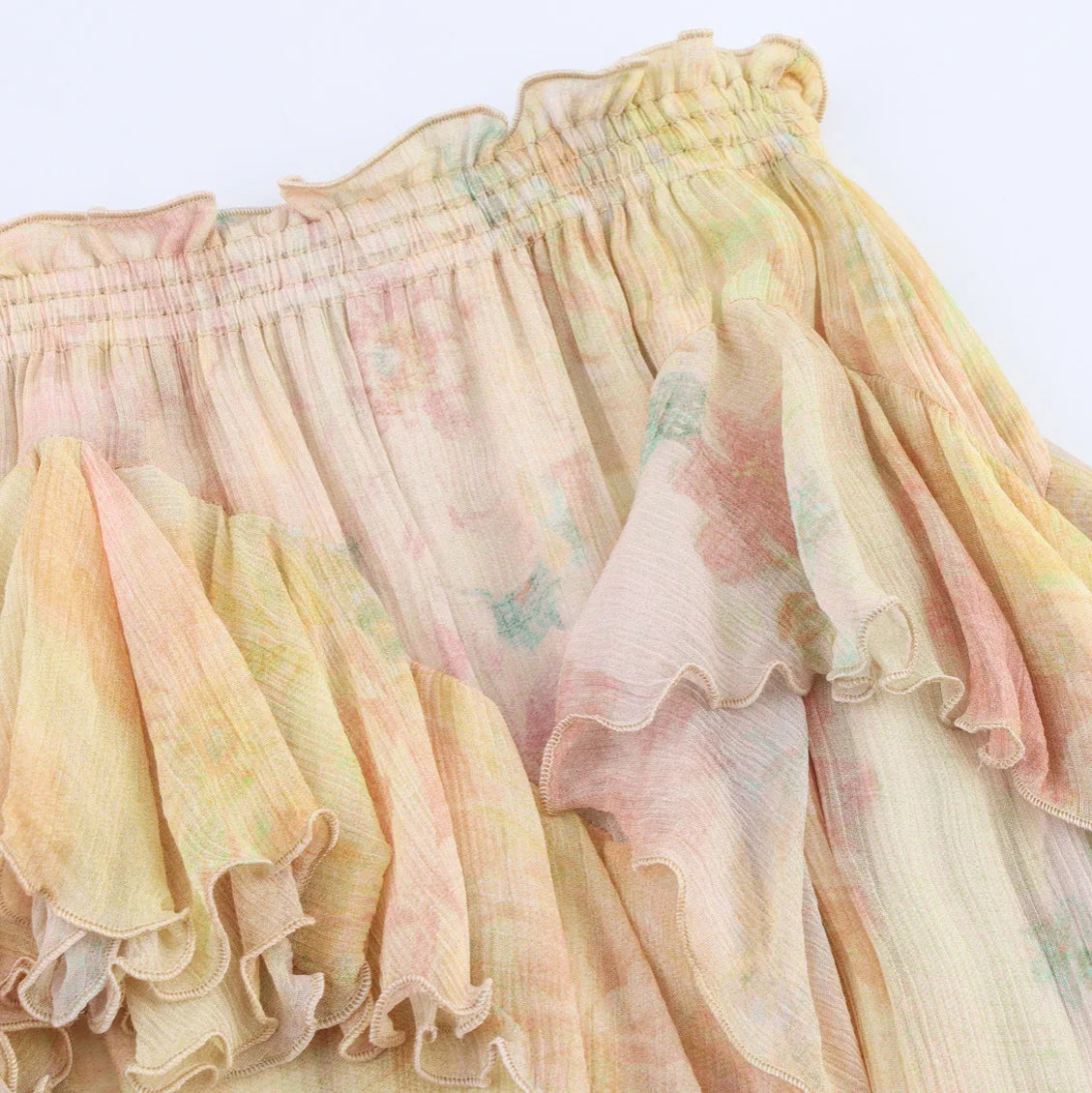 ZBZA Women's Fairy Print Ruffled Skirt Simple Solid Elastic Waist Pleated A-line Long Skirts Fashion Summer Versatile Skirts
