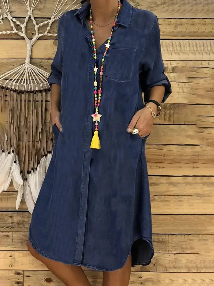2024 Summer New Fashion Cowboy Women's Long Dress Elegant and Fashionable Retro Single breasted Long sleeved Dress Black Dress