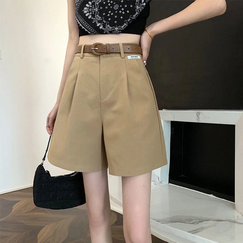 2025 Women's Summer Shorts Pants Casual Loose Wide Leg Shorts Solid Matching Female's Short Trousers Elegant Office Lady Shorts