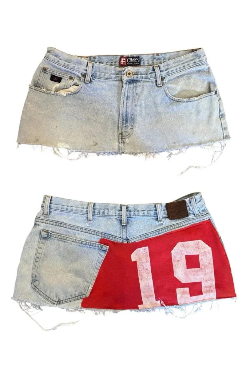 Short skirt applique print denim goth street hip hop hoparajuku vintage high waist y2k mini sexy loose casual women's skirt