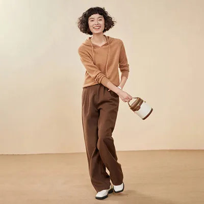 Autumn and winter new women's sweater 100% pure cashmere knitted hooded collar pullover soft solid color hot selling women's top