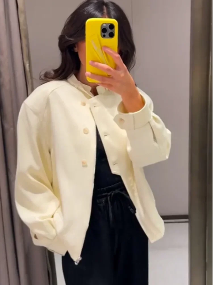 White Lapel Single Breasted Jacket Women Casual Full Sleeve Pocket Short Coats Wide Led Pant Lady Autumn Highstreet Outerwear